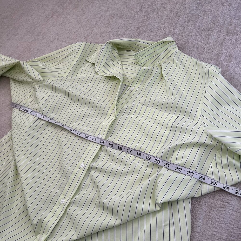 Zara White Green Stripe Long Sleeve Button Up Sheer Oversize Blouse Top S - Picture 6 of 7
